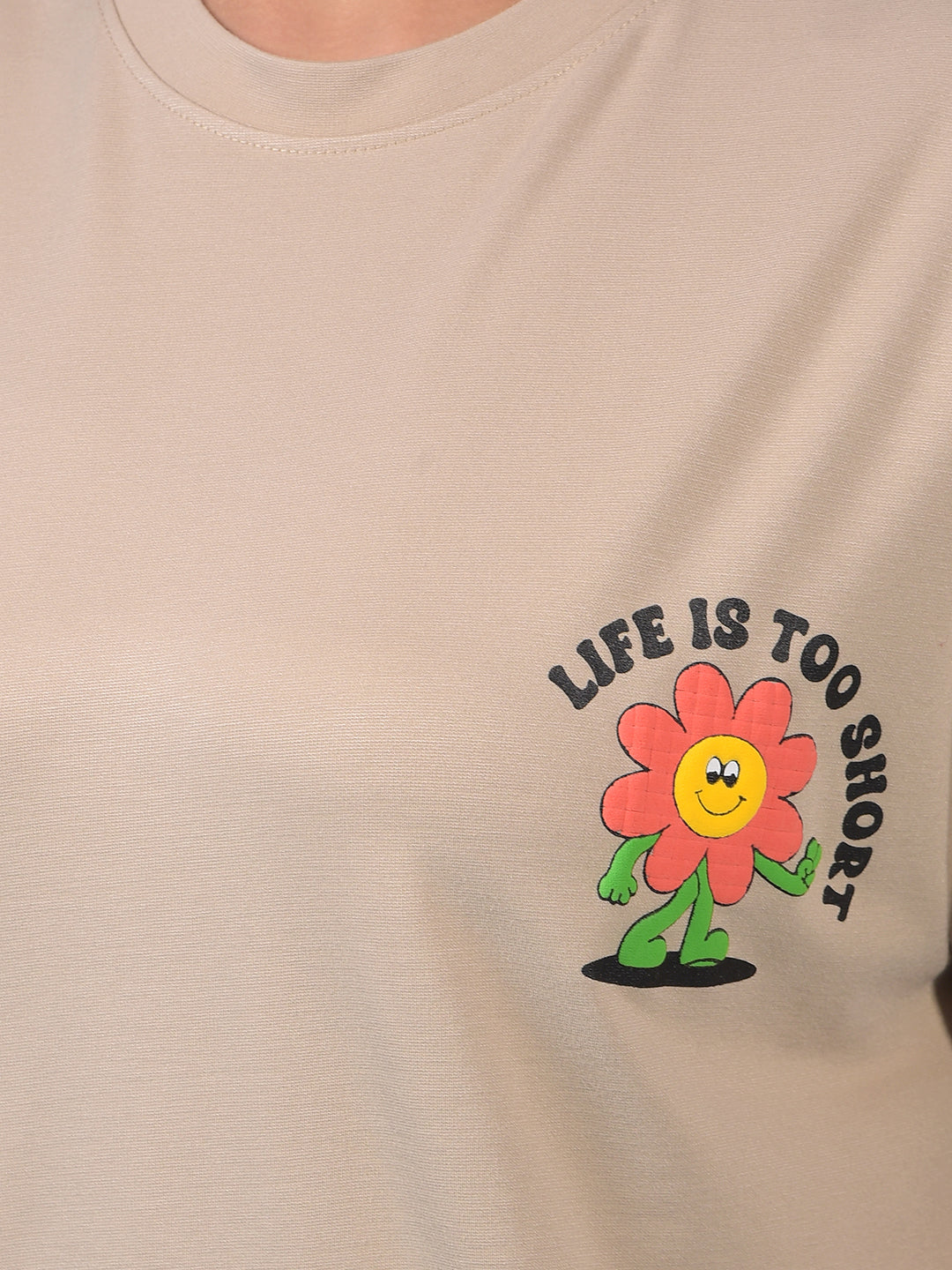Women's Beige Graphic Print Oversize T-Shirt-Women T-Shirts-Crimsoune Club