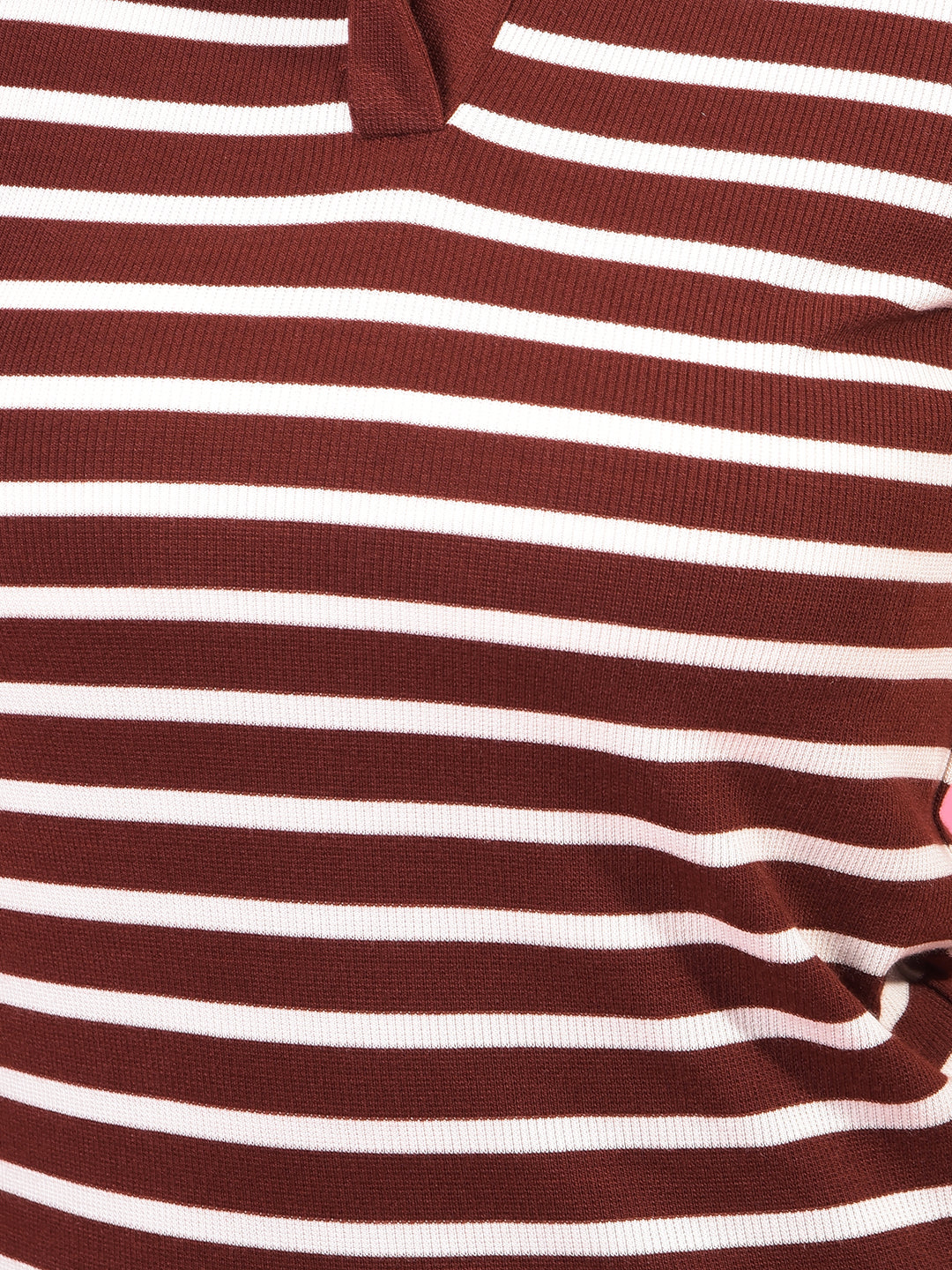 Brown Horizontal Stripes Polo Neck Sleeveless T-Shirt-Women T-Shirts-Crimsoune Club