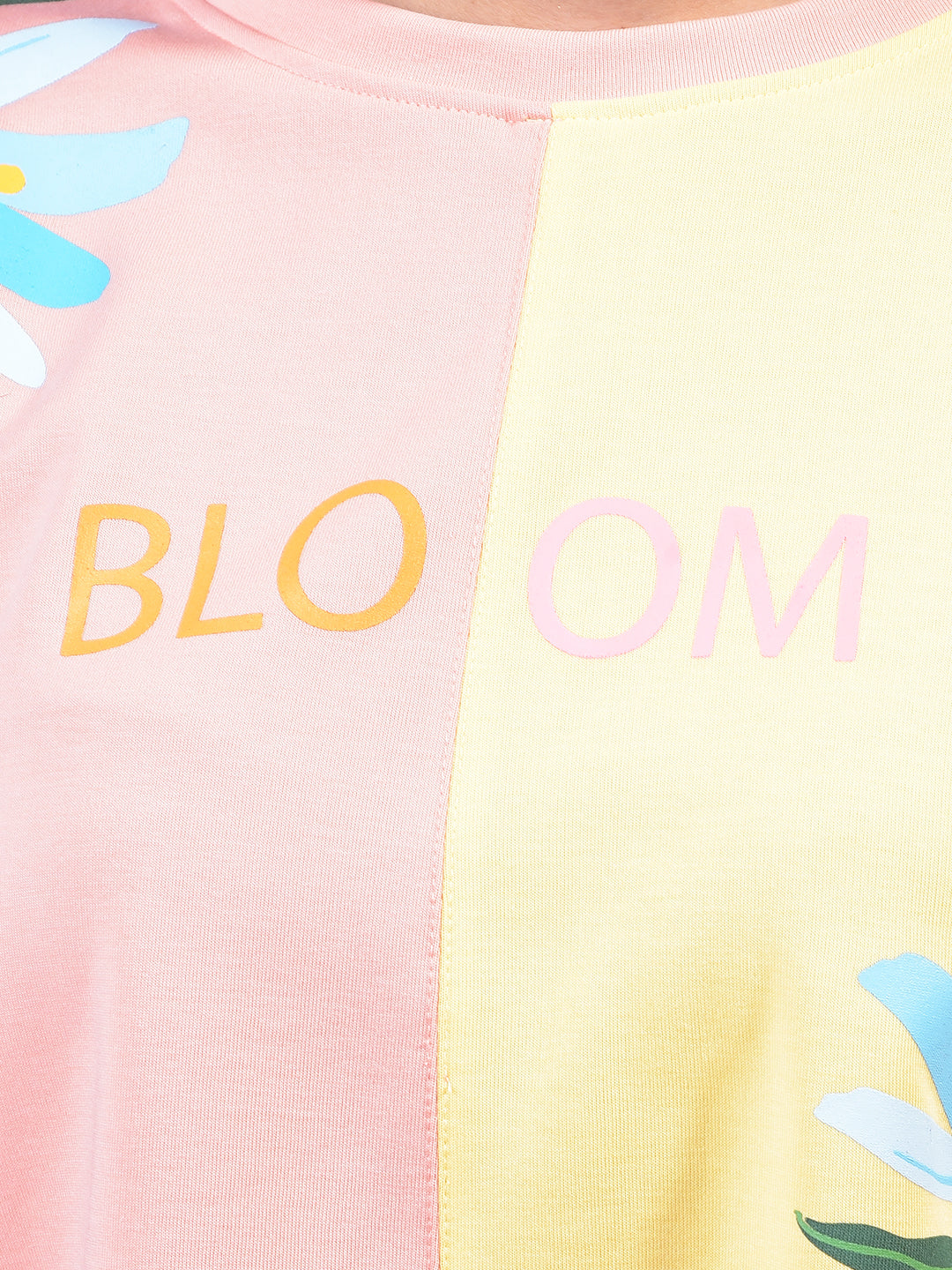 Peach Color-Blocked Crop T-Shirt-Women T-Shirts-Crimsoune Club