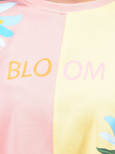 Peach Color-Blocked Crop T-Shirt-Women T-Shirts-Crimsoune Club