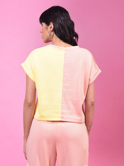 Peach Color-Blocked Crop T-Shirt-Women T-Shirts-Crimsoune Club
