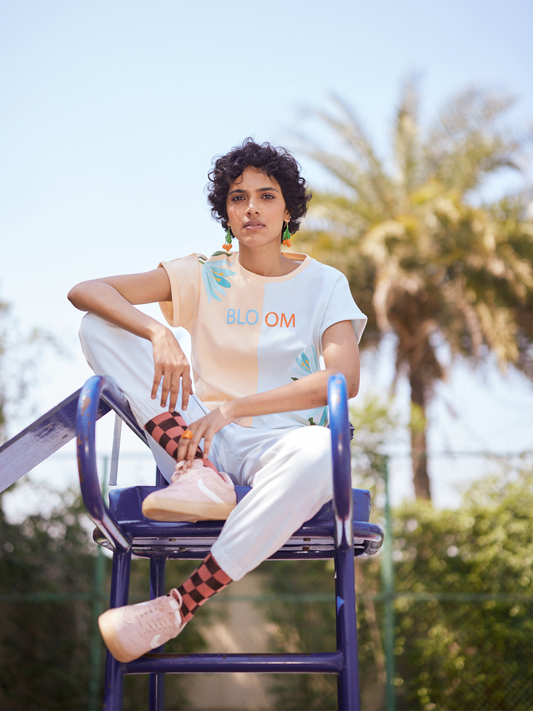 Blue Color-Blocked T-Shirt-Women T-Shirts-Crimsoune Club
