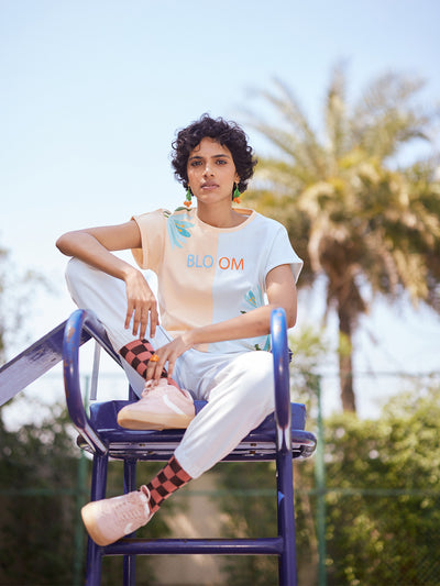 Blue Color-Blocked T-Shirt-Women T-Shirts-Crimsoune Club
