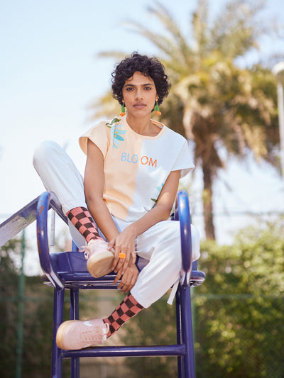 Blue Color-Blocked T-Shirt-Women T-Shirts-Crimsoune Club