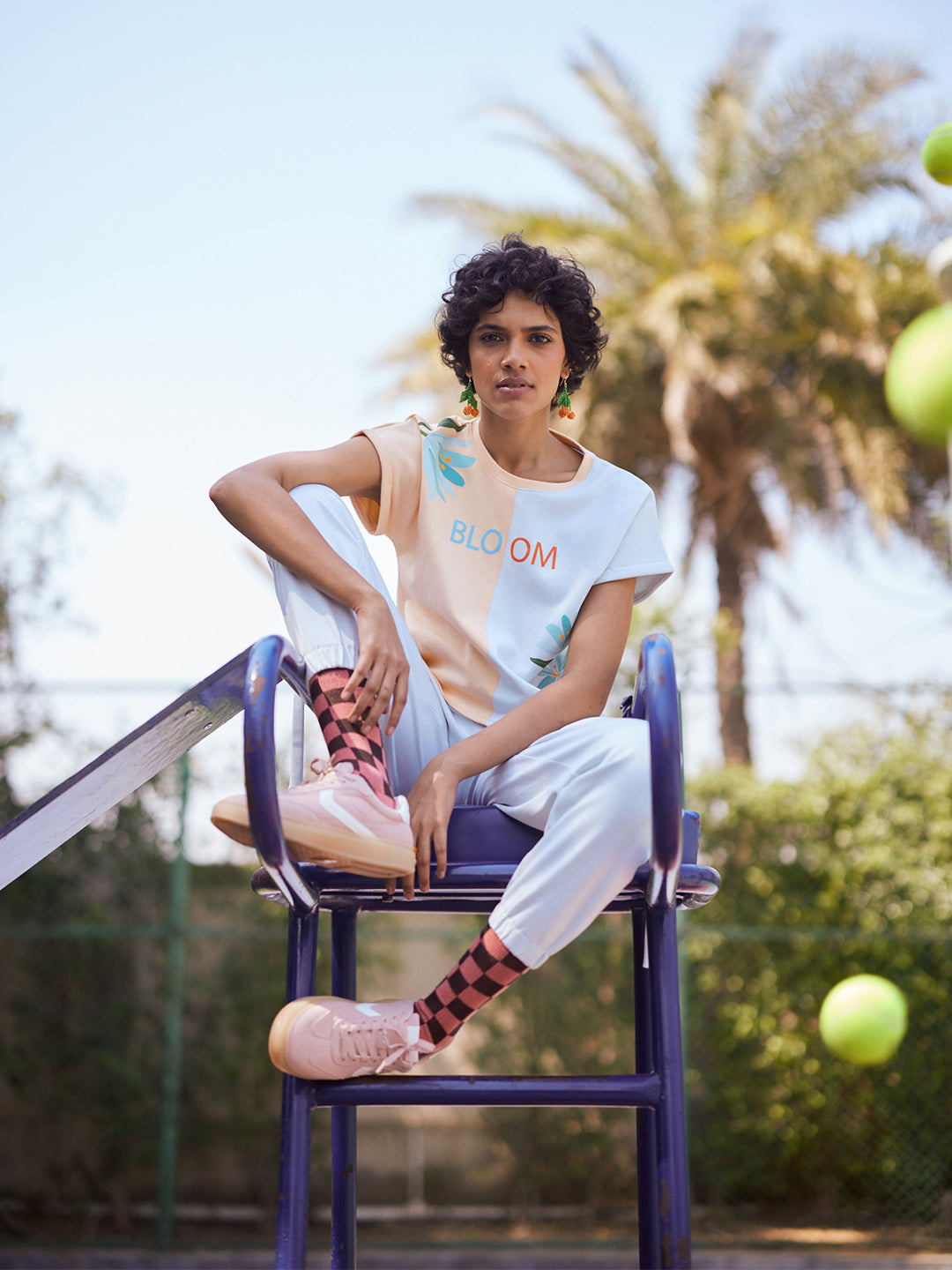 Blue Color-Blocked T-Shirt-Women T-Shirts-Crimsoune Club