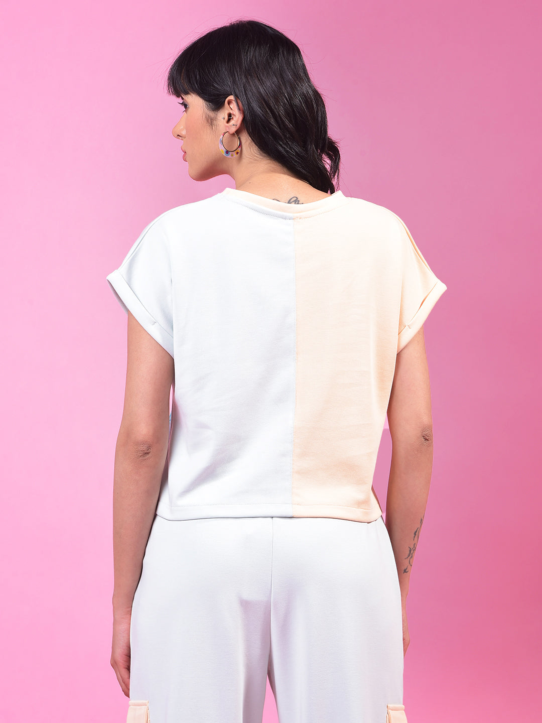 Blue Color-Blocked T-Shirt-Women T-Shirts-Crimsoune Club