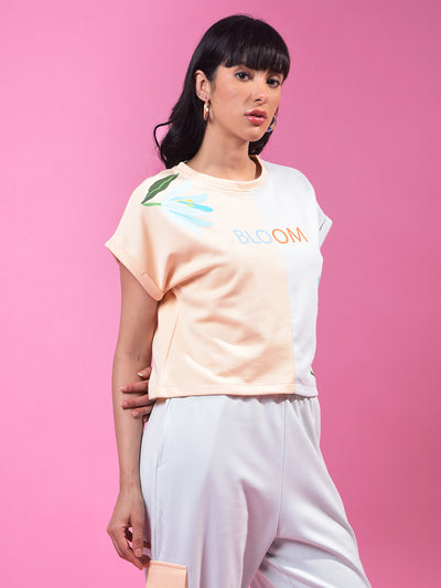 Blue Color-Blocked T-Shirt-Women T-Shirts-Crimsoune Club