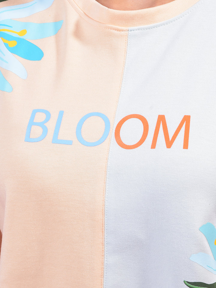 Blue Color-Blocked T-Shirt-Women T-Shirts-Crimsoune Club