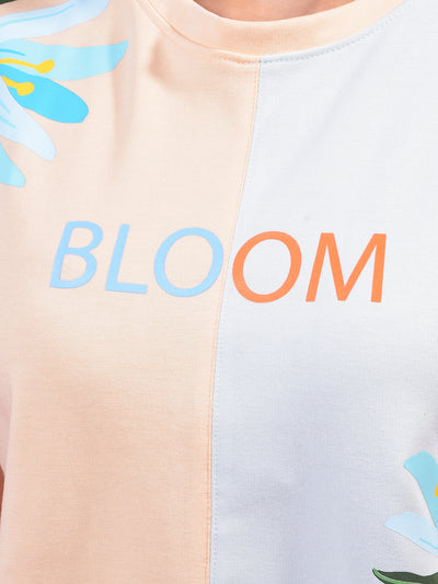 Blue Color-Blocked T-Shirt-Women T-Shirts-Crimsoune Club
