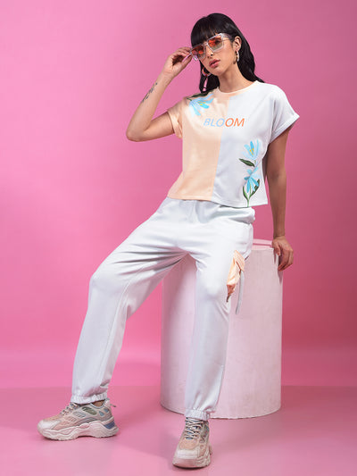 Blue Color-Blocked T-Shirt-Women T-Shirts-Crimsoune Club