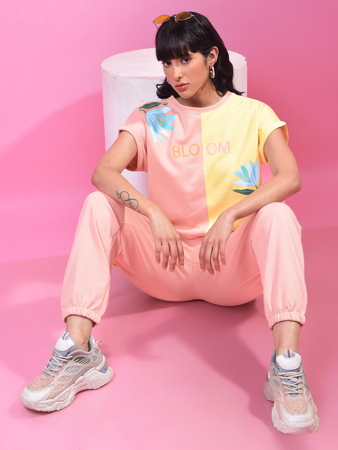 Peach Color-Blocked Cargo Trackpants-Women Trackpants-Crimsoune Club