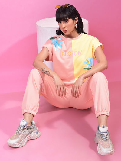 Peach Color-Blocked Cargo Trackpants-Women Trackpants-Crimsoune Club