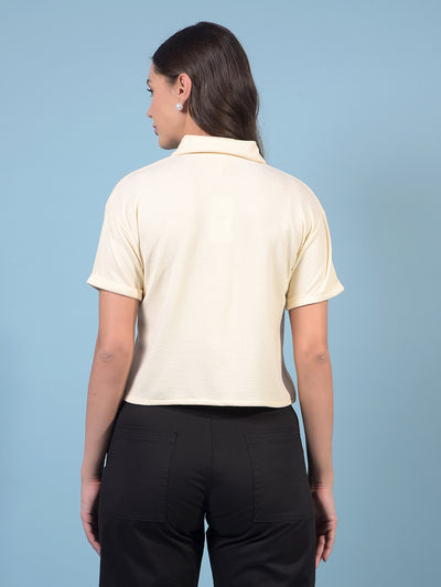 Women's Cream Jacquard Crop-Length Shirt-Women Shirts-Crimsoune Club