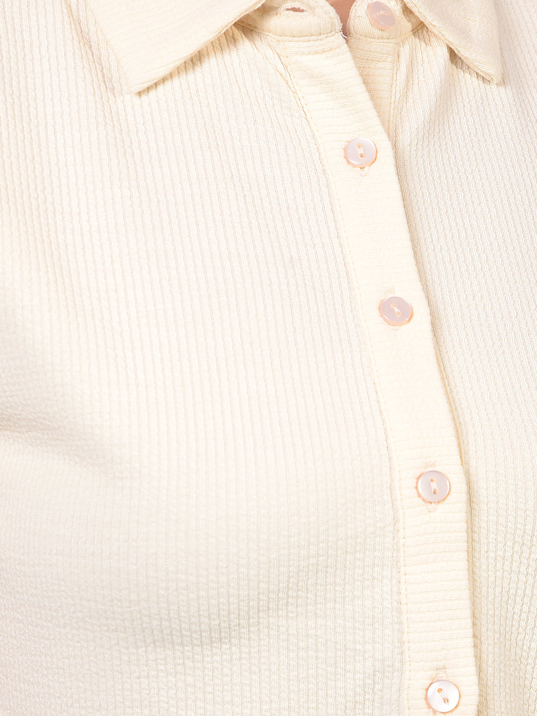 Women's Cream Jacquard Crop-Length Shirt-Women Shirts-Crimsoune Club