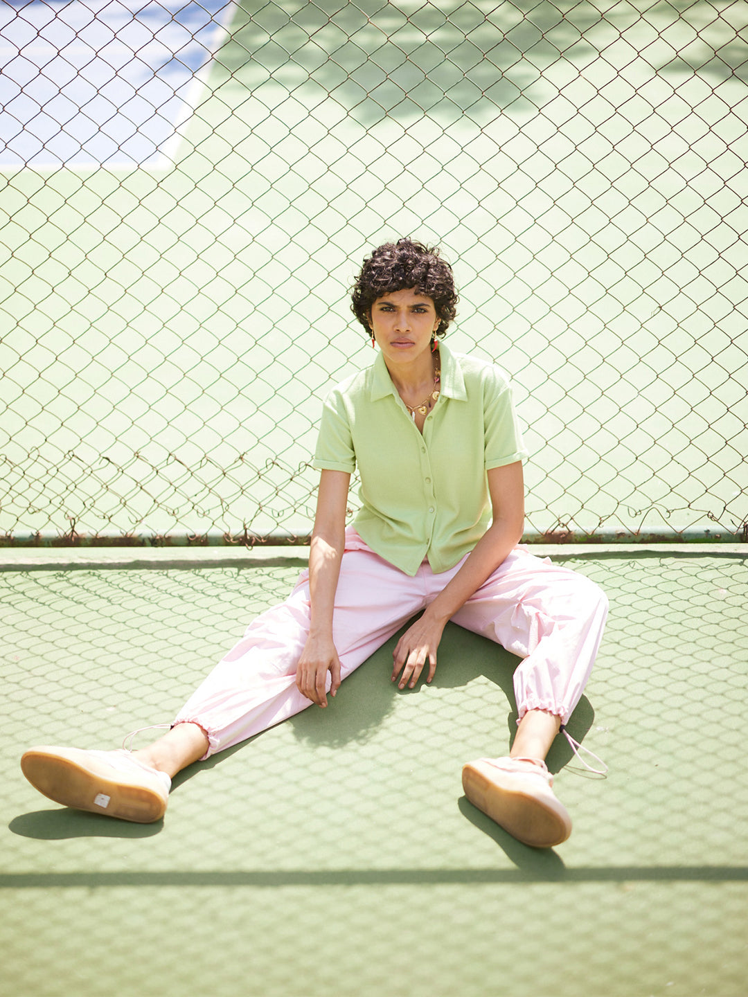 Green Jacquard Crop-Length Shirt-Women Shirts-Crimsoune Club