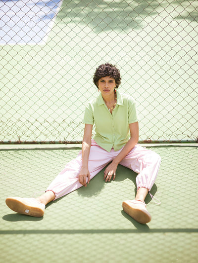 Green Jacquard Crop-Length Shirt-Women Shirts-Crimsoune Club