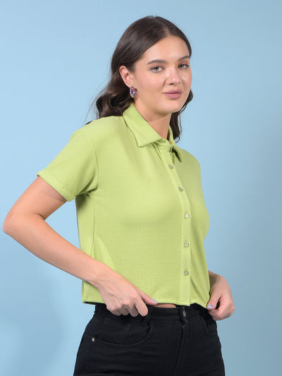Women's Green Jacquard Crop-Length Shirt-Women Shirts-Crimsoune Club