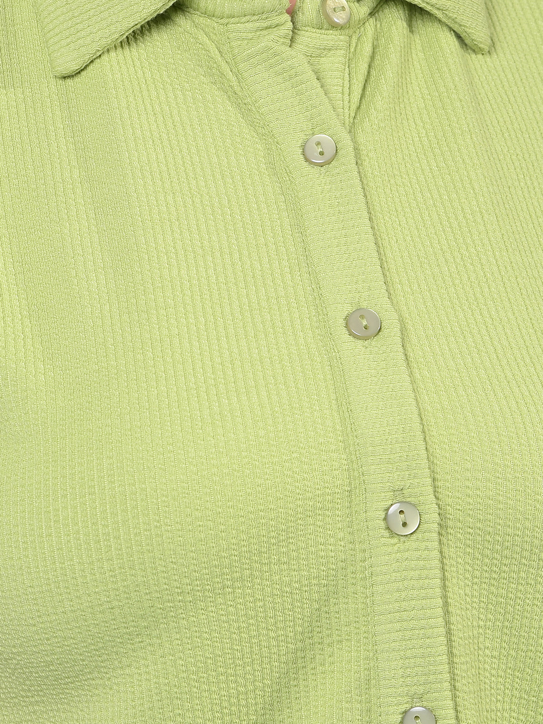 Women's Green Jacquard Crop-Length Shirt-Women Shirts-Crimsoune Club