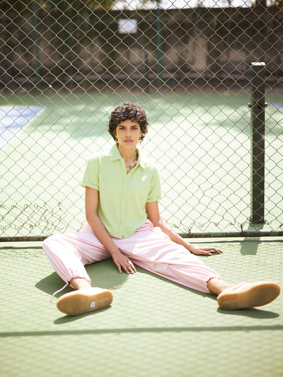 Green Jacquard Crop-Length Shirt-Women Shirts-Crimsoune Club