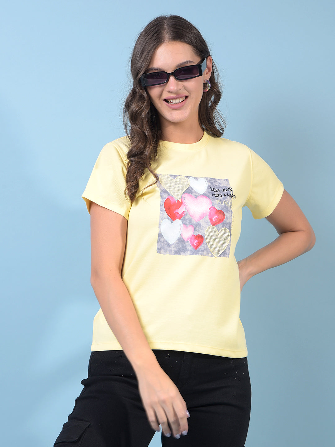 Women's Yellow Graphic Print T-Shirt-Women T-Shirts-Crimsoune Club