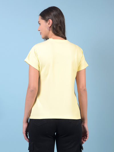 Women's Yellow Graphic Print T-Shirt-Women T-Shirts-Crimsoune Club