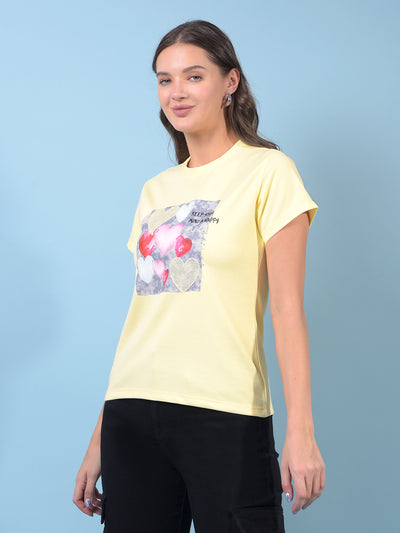 Women's Yellow Graphic Print T-Shirt-Women T-Shirts-Crimsoune Club
