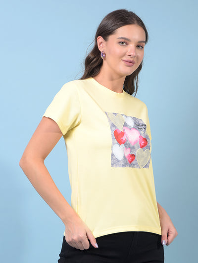 Women's Yellow Graphic Print T-Shirt-Women T-Shirts-Crimsoune Club