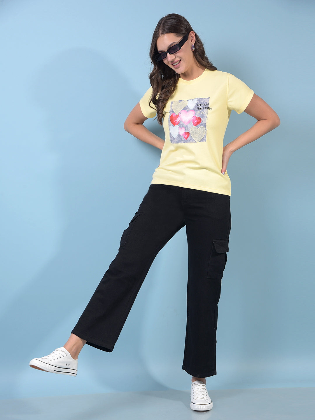 Women's Yellow Graphic Print T-Shirt-Women T-Shirts-Crimsoune Club