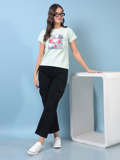 Women's Blue Graphic Print T-Shirt-Women T-Shirts-Crimsoune Club