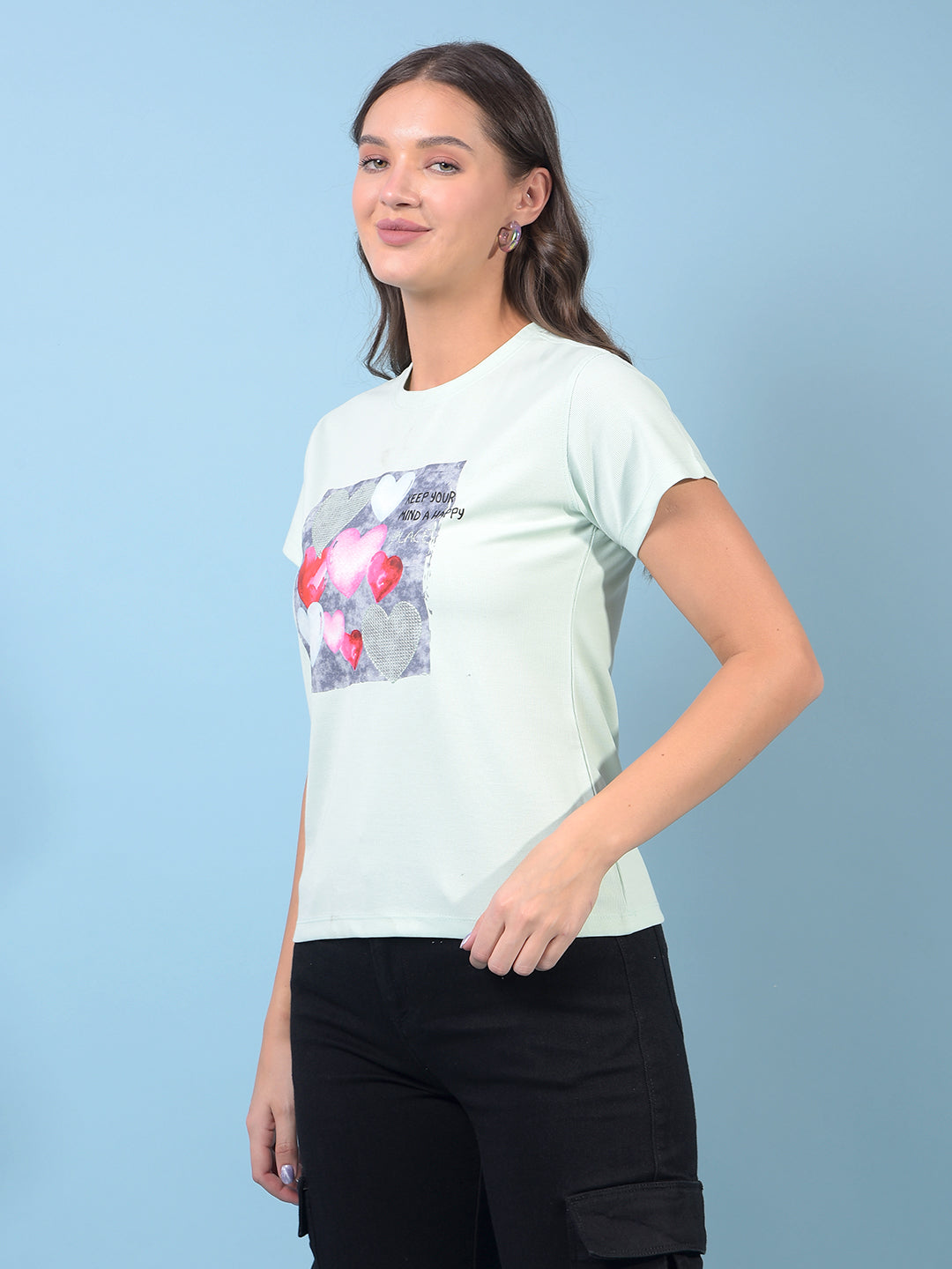 Women's Blue Graphic Print T-Shirt-Women T-Shirts-Crimsoune Club