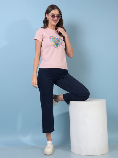 Women's Pink Embroidered T-Shirt-Women T-Shirts-Crimsoune Club