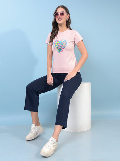 Women's Pink Embroidered T-Shirt-Women T-Shirts-Crimsoune Club
