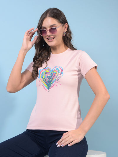 Women's Pink Embroidered T-Shirt-Women T-Shirts-Crimsoune Club