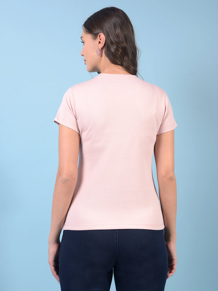 Women's Pink Embroidered T-Shirt-Women T-Shirts-Crimsoune Club