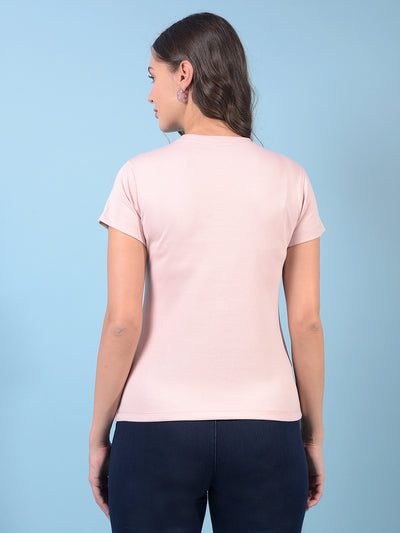 Women's Pink Embroidered T-Shirt-Women T-Shirts-Crimsoune Club