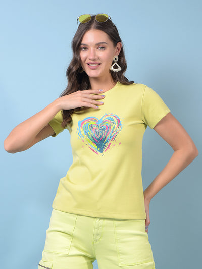 Women's Green Embroidered T-Shirt-Women T-Shirts-Crimsoune Club