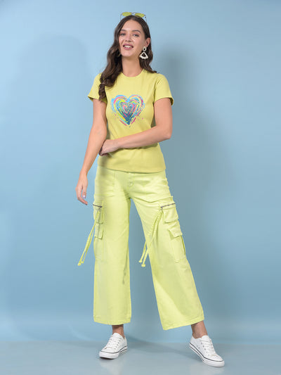 Women's Green Embroidered T-Shirt-Women T-Shirts-Crimsoune Club