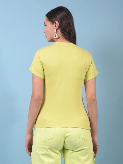 Women's Green Embroidered T-Shirt-Women T-Shirts-Crimsoune Club