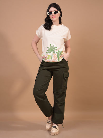 Women's Cream Graphic Print T-Shirt-Women T-Shirts-Crimsoune Club