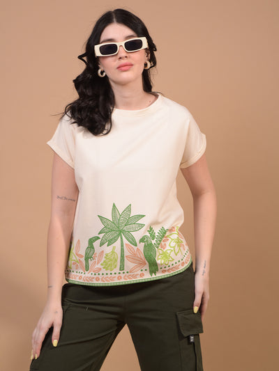 Women's Cream Graphic Print T-Shirt-Women T-Shirts-Crimsoune Club