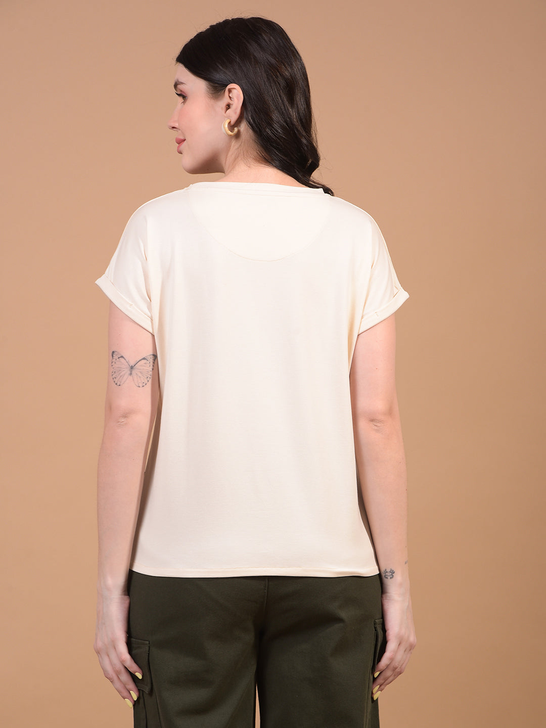 Women's Cream Graphic Print T-Shirt-Women T-Shirts-Crimsoune Club