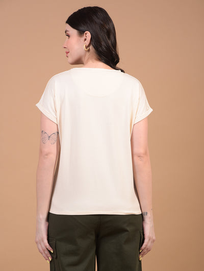 Women's Cream Graphic Print T-Shirt-Women T-Shirts-Crimsoune Club