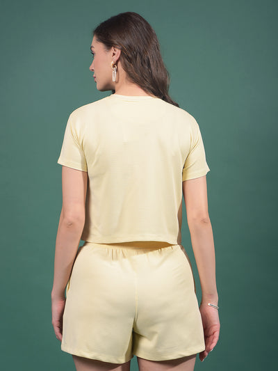 Cream Jacquard Crop Length T-Shirt-Women T-Shirts-Crimsoune Club