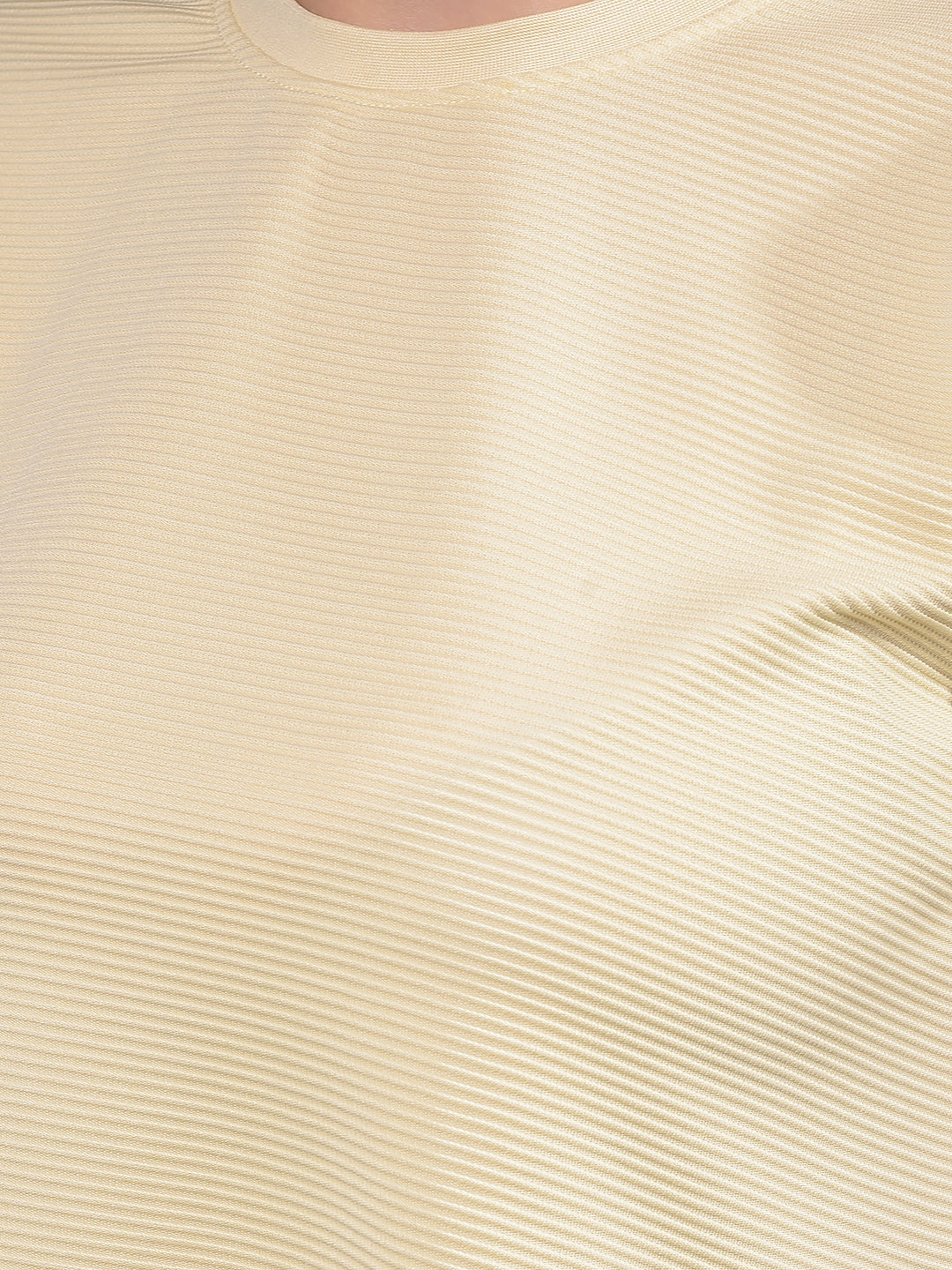 Cream Jacquard Crop Length T-Shirt-Women T-Shirts-Crimsoune Club