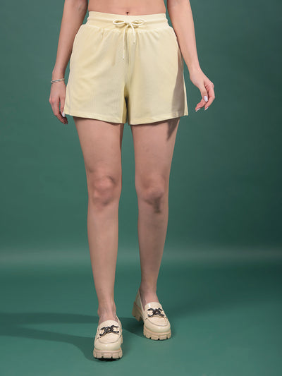 Cream Jacquard Shorts-Women Shorts-Crimsoune Club
