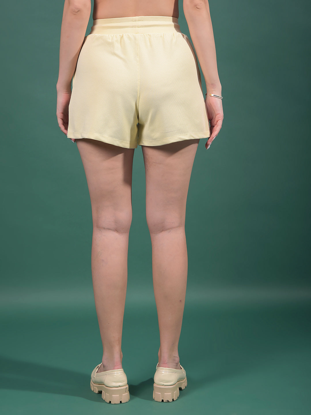 Cream Jacquard Shorts-Women Shorts-Crimsoune Club