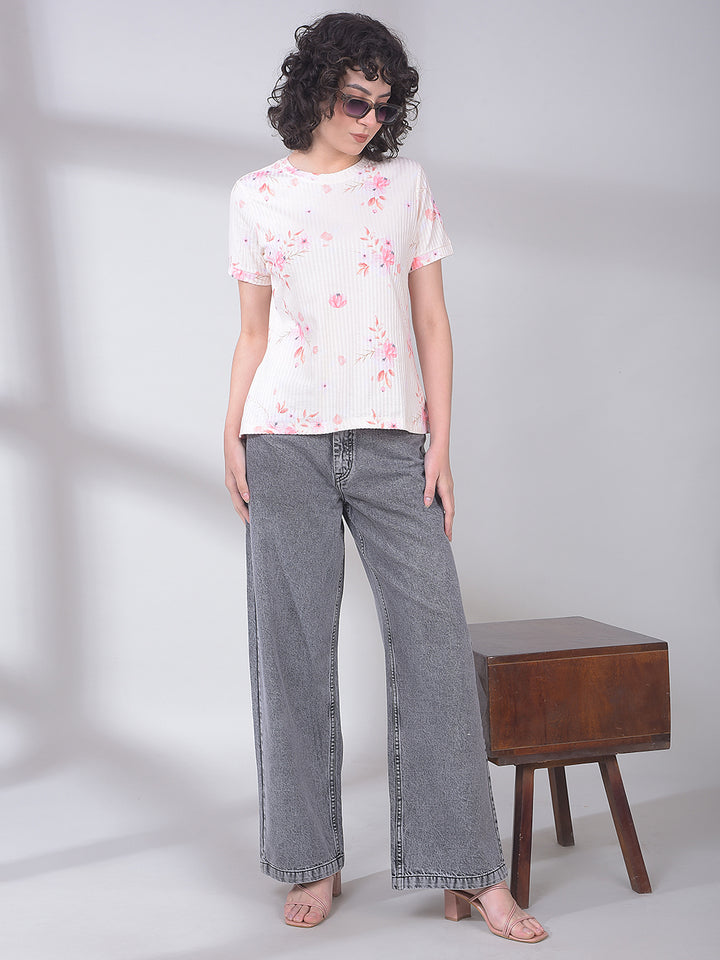 Yellow Floral Print Top-Women Tops-Crimsoune Club