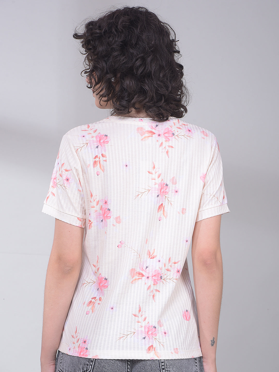 Yellow Floral Print Top-Women Tops-Crimsoune Club