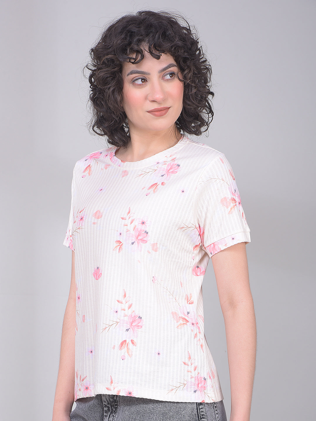 Yellow Floral Print Top-Women Tops-Crimsoune Club