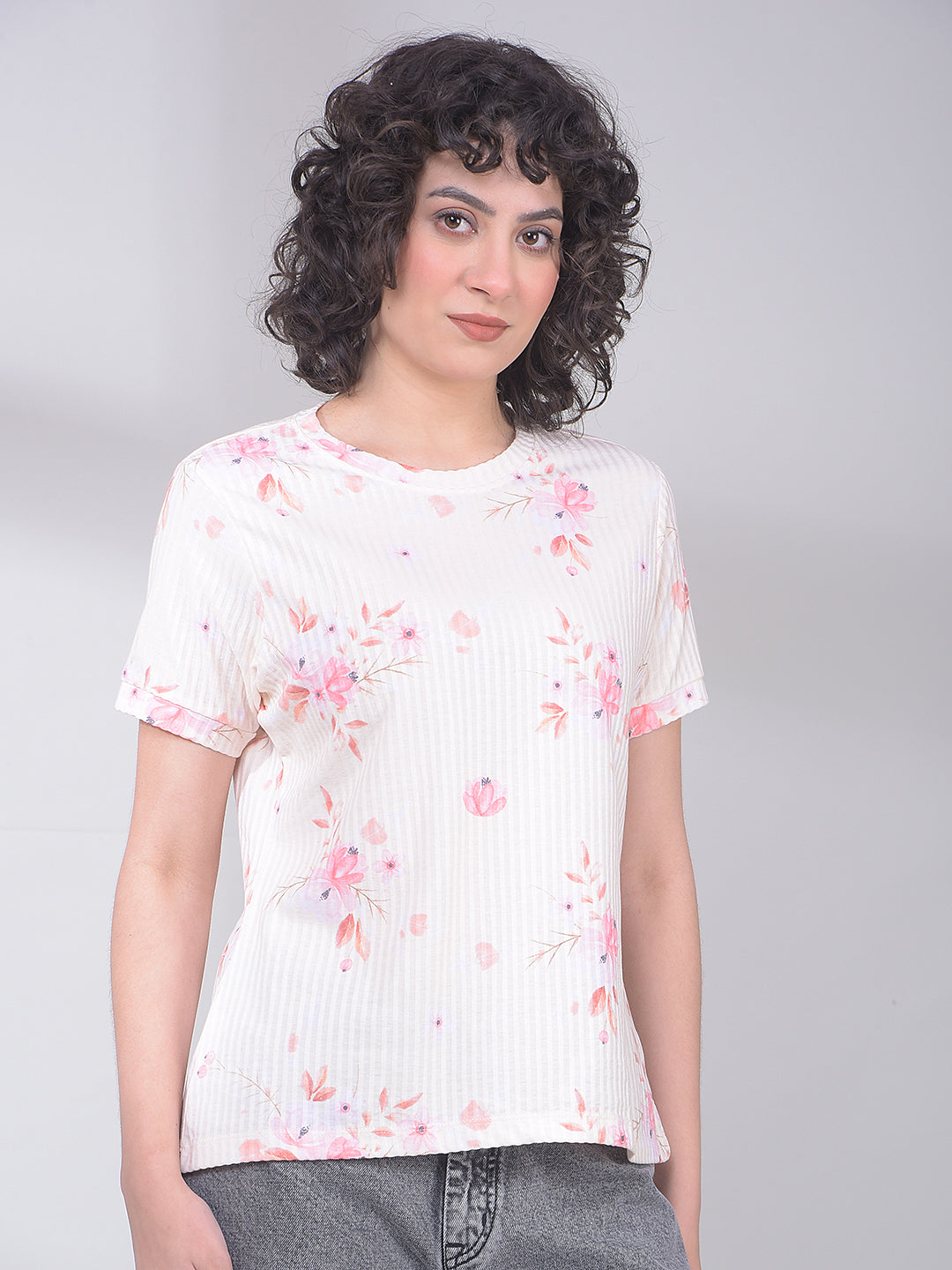 Yellow Floral Print Top-Women Tops-Crimsoune Club